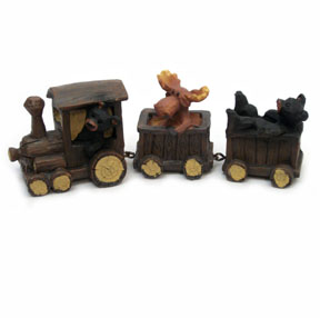Black Bears With Moose On Train Figurine